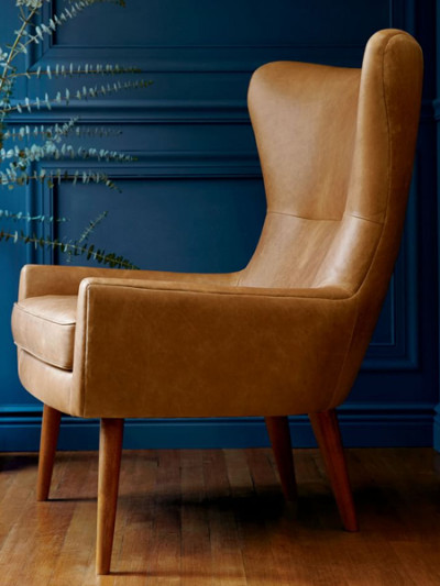 West Elm leather wing chair with 50% off with West Elm promo code