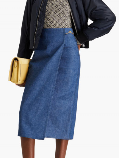 Deal on Tory Burch wrap-style denim midi skirt with 63% OFF from The Outnet