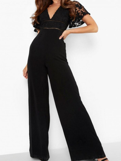 Save 75% off on Boohoo Lace Jumpsuit with Deep V Neck and Wide Legs from VogaCloset