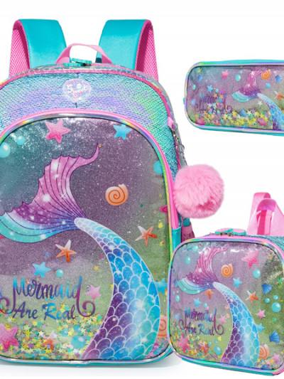 School bag and accessories with lunch box