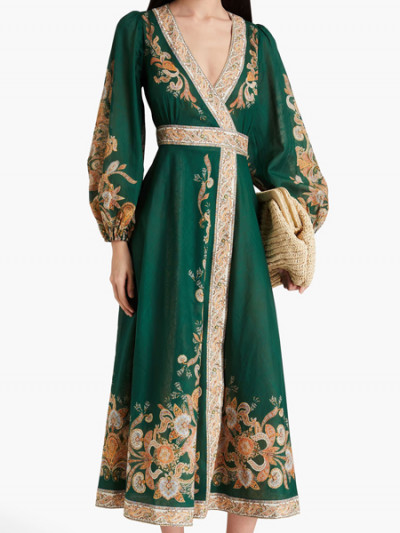 The Outnet deal with 62% OFF on Zimmermann Devi green paisley-print midi wrap dress