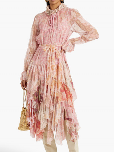 فستان زيمرمان ميدي من قماش جورجيت الحريري المطبع بالورود - 70% خصم ذا اوتنت